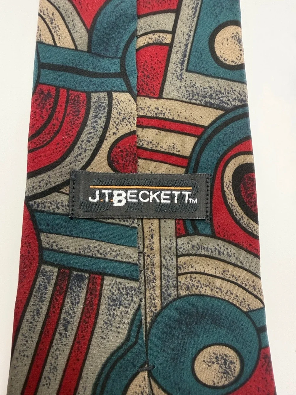 J.T. Beckett tie abstract, geometric pattern 100% silk, made in the USA